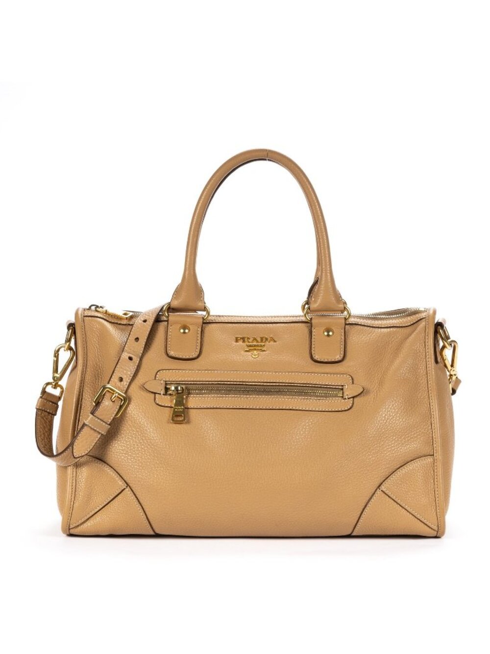 Prada Medium Bauletto Boston Light Brown Vitello Phoenix Shoulder Bag